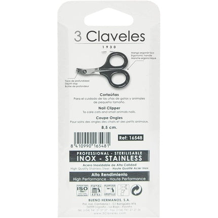 Cleste unghii, 3 Claveles, negru, 7 cm
