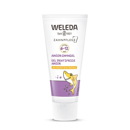 Gel Dentifrice Junior, Weleda, Fără Fluor, 50 ml, Alb cu design pește galben