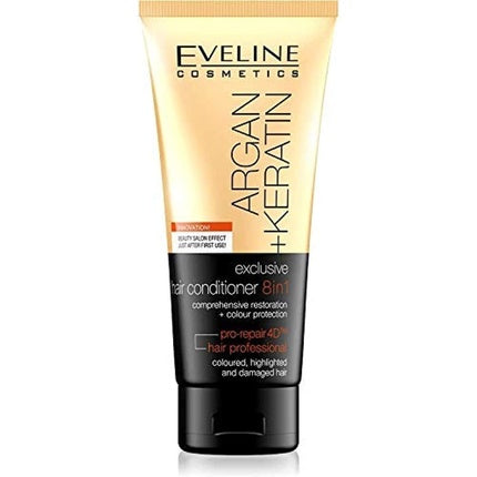 Condiționator de păr Eveline Cosmetics Argan + Keratin 8-in-1, 200 ml, galben-negru