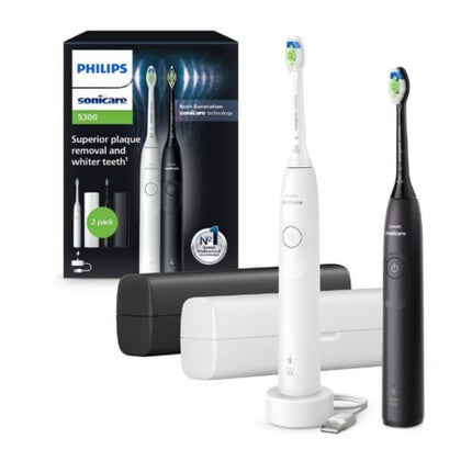 Periuță de dinți electrică Philips Sonicare 5300 Series HX7109/01, set 2 perii (alb, negru), tehnologie sonică