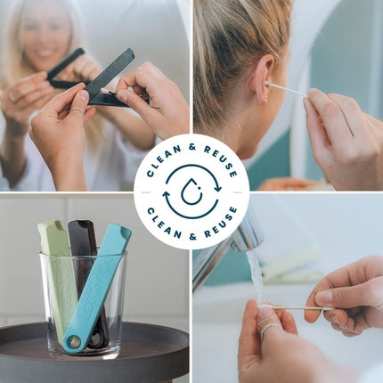 LastSwab Reusable Buds pentru Igiena Orelor cu Suport de Călătorie - Verde
