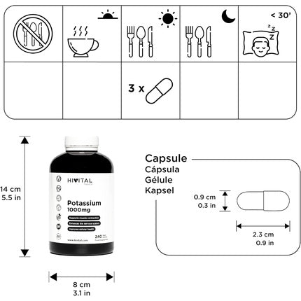 Supliment, Hivital Foods, Potassium 1000mg, 240 Capsule Vegan