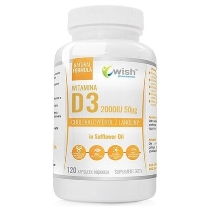 Supliment Vitamină D3, Wish Pharmaceuticals, 120 capsule, 2000 IU