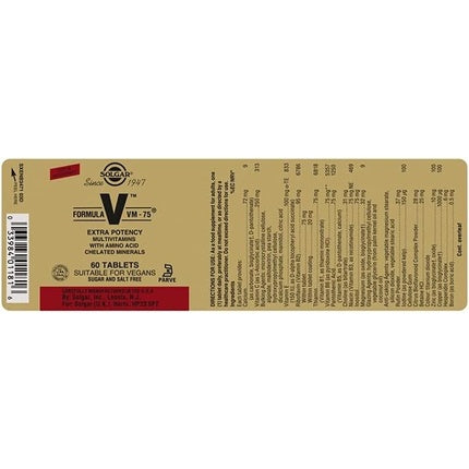 Multivitamine Solgar VM-75, vegane, 60 comprimate