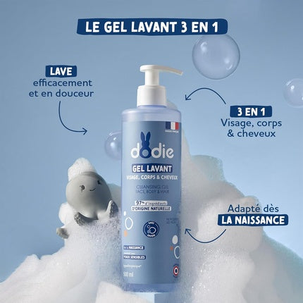 Gel de curățare Dodie 3 în 1, 1 Litru, Format familial, Albastru