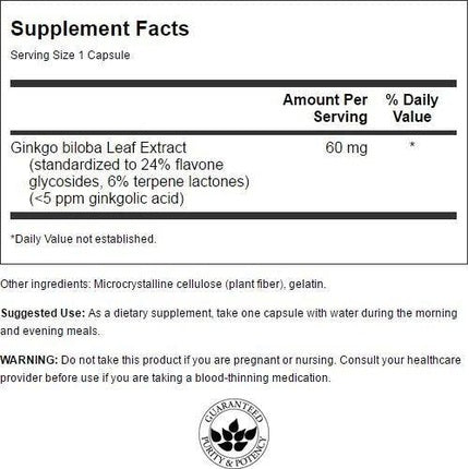 Capsule Swanson Ginkgo Biloba Extract 24% 60mg, Standardizat, 120 buc