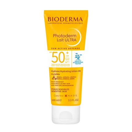 Loțiune solară Bioderma Photoderm Lait Ultra SPF50+, hidratantă, ambalaj galben