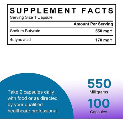 Supliment Aliness, Sodium Butyrate, 550mg, 100 capsule