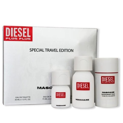 Set Parfum Masculin Diesel Plus Plus Special Travel Edition, Deodorant Stick, Spray Eau de Toilette 75ml, 30ml, Alb