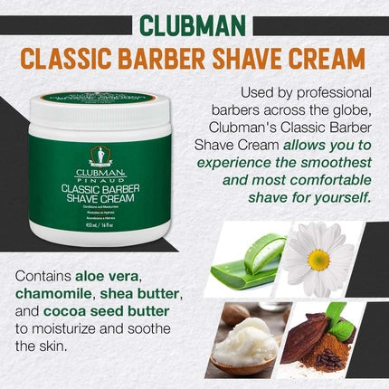 Cremă ras, Pinaud Clubman, Classic Barber, alb-verde, 453ml