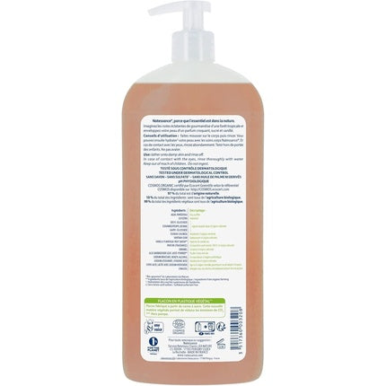 Gel de duș organic cu vanilie Natessance, ambalaj cu pompă, culoare crem