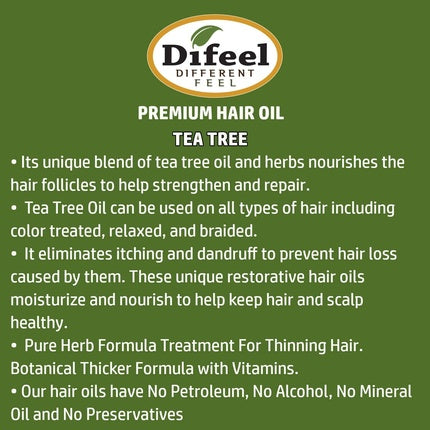 Ulei de Păr Difeel Premium Natural Tea Tree Oil pentru Scalp Uscat și Mâncărime, 235ml