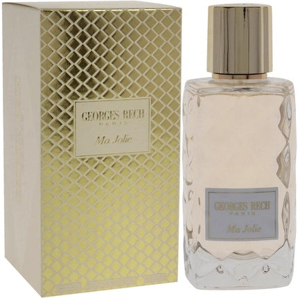 Georges Rech Ma Jolie Eau de Parfum, 3.3 oz, sticlă cu model geometric, capac auriu