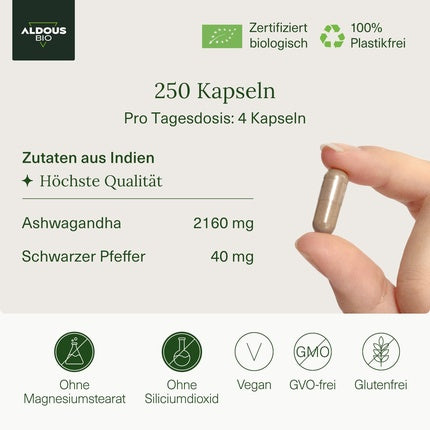 Supliment Aldous Bio Ashwagandha, 250 capsule, organic