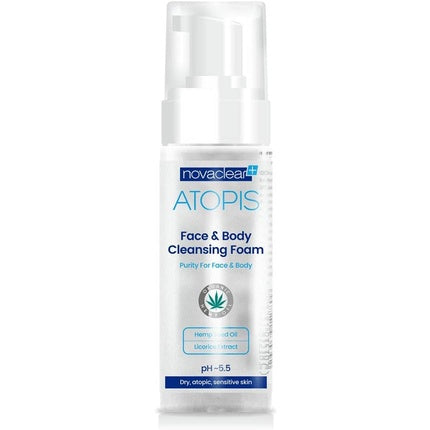 Spumă de curățare pentru față și corp cu ulei de cânepă organic, Novaclear Atopis, pH 5.5