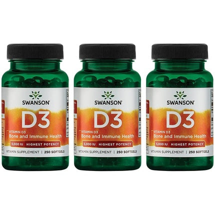 Supliment Vitamină D3, Swanson, 250 capsule moi, pentru sănătatea oaselor și sistemului imunitar