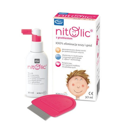 Spray antipediculos Nitolic, Pipi, 30ml, cu pieptene de eliminat păduchi, roz