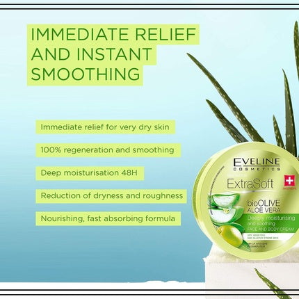 Cremă hidratantă față și corp Eveline, bioOLIVE Aloe Vera, 175ml