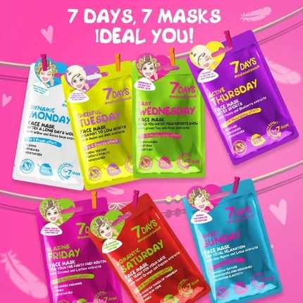 Set Pamper 8 bucăți, 7DAYS, Măști față cu acid hialuronic, ulei de jojoba, unt de shea și colagen