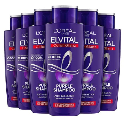 Șampon L'Oréal Paris Elvital Color Glanz, Argintiu, pentru Păr Blond și Grizonant, Neutralizează Nuanțele Galbene, 400 ml