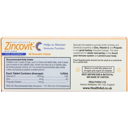 Supliment alimentar, HealthAid Zincovit C, 60 tablete