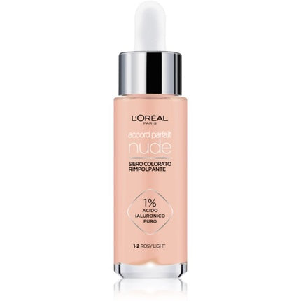 Serum Culoare, L'Oréal Paris Accord Parfait Nude Plumping Tinted Serum 12 Rosy Light, 30 ml