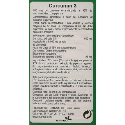 Supliment alimentar, Health Aid, Curcumin 3, tablete vegane