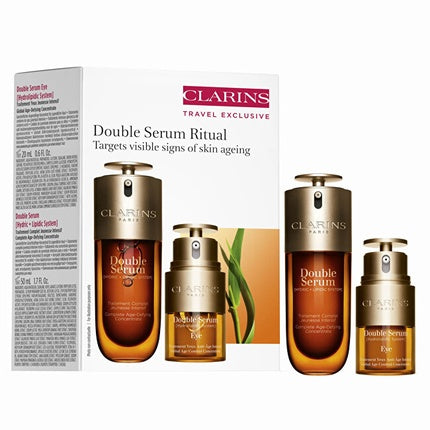 Set cosmetic pentru față, Clarins Double Serum Ritual, seruri anti-îmbătrânire, 2 bucăți