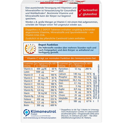 Pastile Retard, Doppelherz A-Z Complete DEPOT, Vitamine și Minerale cu Luteină, 40 buc