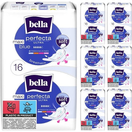 Bella Perfecta Ultra Maxi Blue Long cu Aripioare, Extra Moale, Alb-Albastru
