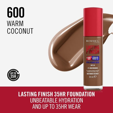 Fundație Rimmel London Lasting Finish 35hr, 600 Warm Coconut