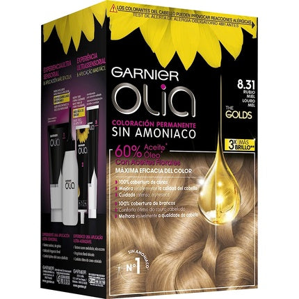 Vopsea de par permanentă, Garnier Olia, 8.31 Blond Miere, fără amoniac