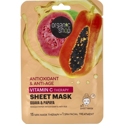 Masca Facială Organic Shop, Sheet Mask Vitamin C Therapy Guava & Papaya, Ambalaj Portocaliu