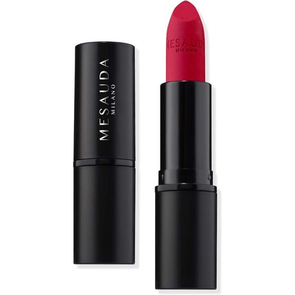 Matte Romance 612 Carnival Matte Lipstick, Mesauda Milano, ruj mat, culoare roșu coral, ambalaj negru