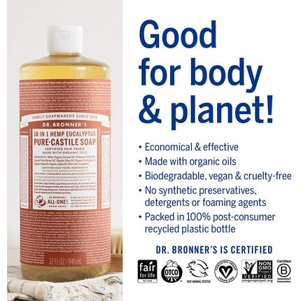 Săpun lichid Dr. Bronner's Pure-Castile Eucalyptus 32oz, 1000ml