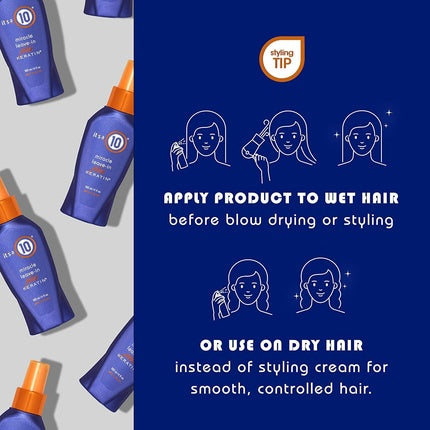 Condiționator Leave-In cu Keratin, It's A 10, Miracle, 2 Fl. oz., sticlă albastră