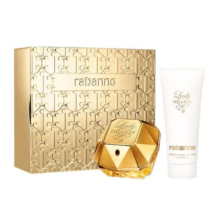 Set Parfum Lady Million, Paco Rabanne, Eau De Parfum Spray 80ml & Body Lotion 100ml, Auriu
