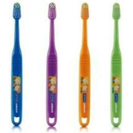 Periuță de dinți pentru copii, Vitis Junior, design cu figuri animate (albastru, roșu)