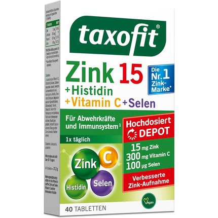 Tablete Taxofit Zinc 15 + Histidine + Vitamin C + Selenium, 40 buc