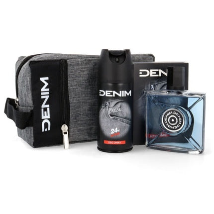 Set cadou, Denim, Black, after shave 100ml, deo 150ml, geantă gri