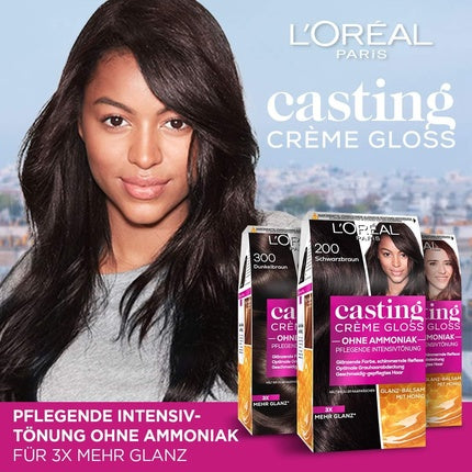 Vopsea de păr cremă L'Oréal Paris Casting Crème Gloss, Culoare 200 Negru cu nuanțe maro, Fără amoniac, 240 g