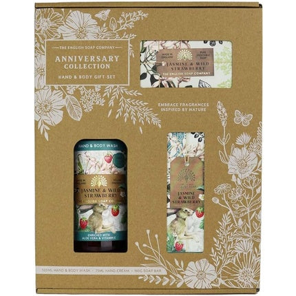 Set cadou Hand & Body, The English Soap Company, Colecția Anniversary, Jasmine Wild Strawberry, ambalaj din carton