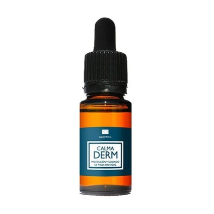 Ser de față Terpenic CalmaDerm pentru piele iritată, ambalaj sticlă cobalt, pipetă neagră