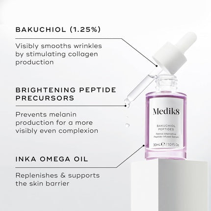 Ser anti-îmbătrânire, Medik8, Bakuchiol Peptides, 30 ml, mov