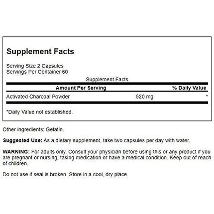 Supliment alimentar Swanson Activated Charcoal, 120 capsule, 260 mg