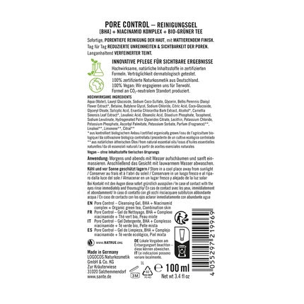 Gel de curățare Sante Naturkosmetik Pore Control BHA, 100 ml, cu extract de ceai verde