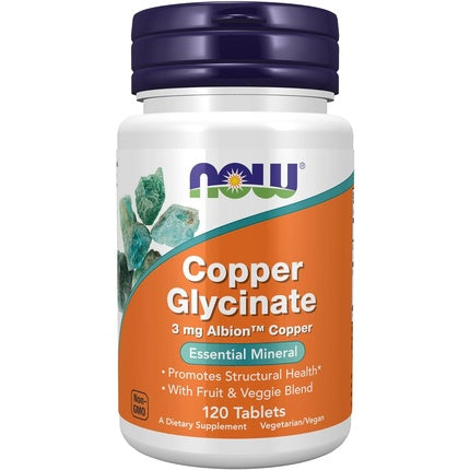 Supliment Mineral, Now Foods, Copper Glycinate Albion, 3mg, 120 Tablete