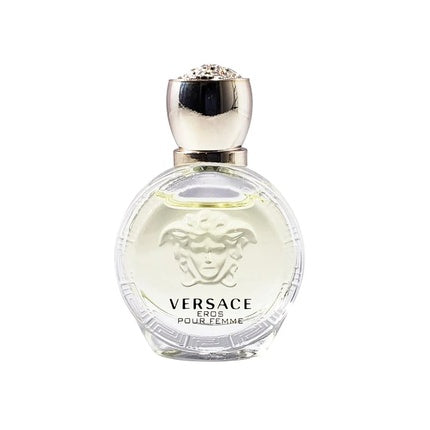 Perfumă Versace Eros Pour Femme, 5ml, sticlă transparentă cu etichetă Medusa