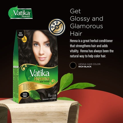 Vatika Henna Rich Black, Dabur, 6 săculețe x 10g, colorant păr natural