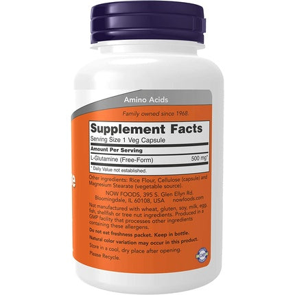 L-Glutamină 500mg, Amino Acid, 120 Capsule Vegetale - Now Foods